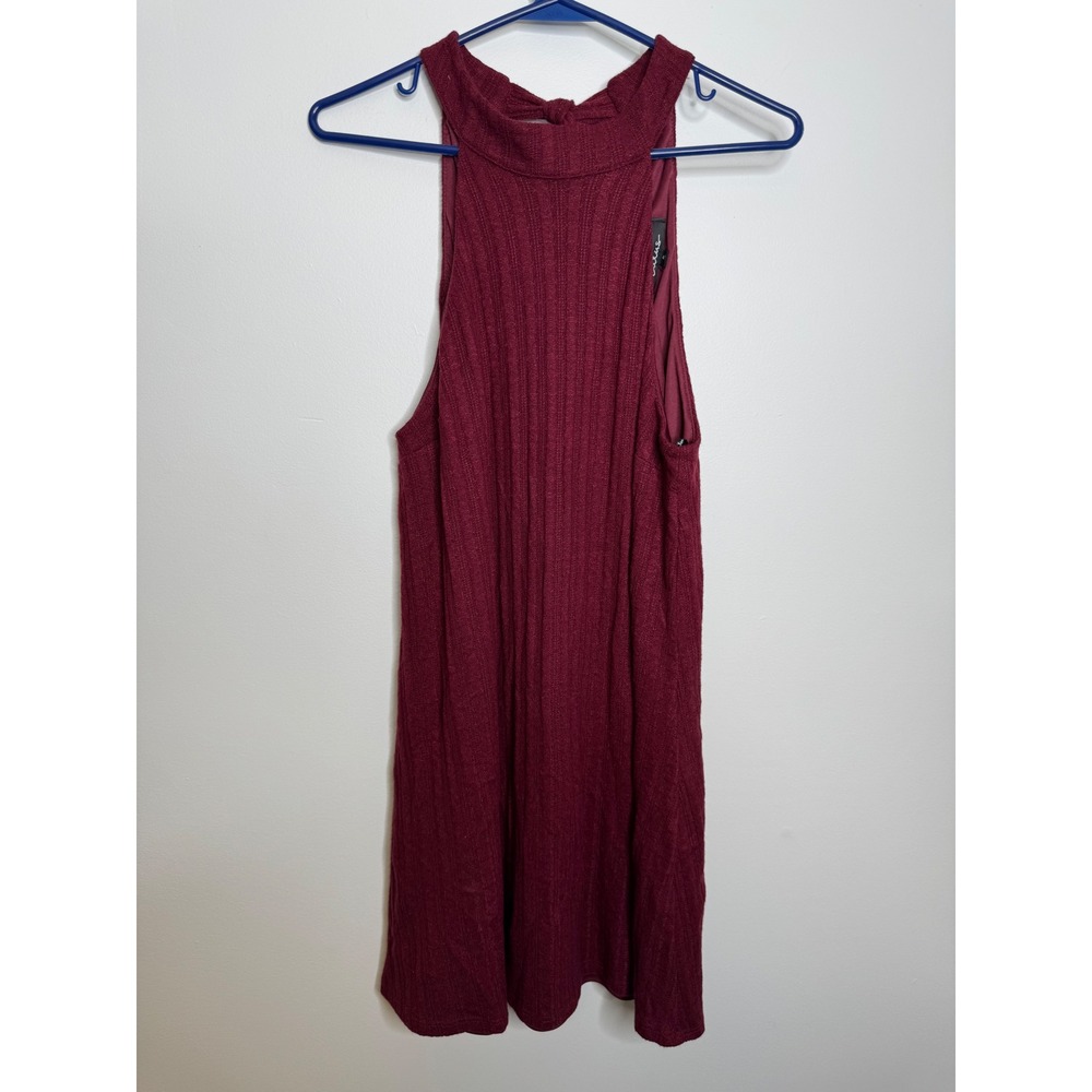 Lulus Mini Dress Womens Small Burgundy Excellent Ribbed Halter Tie Back DD3864